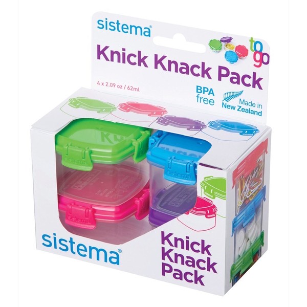 Sistema To Go Collection Mini Knick Knack Snack Container, 2.09 oz./62 mL, Pink/Green/Blue/Purple, 4 Count