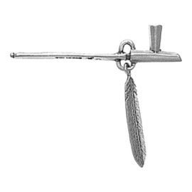 Sterling Silver 3D American Indian Peace Pipe Charm With Hanging Feather