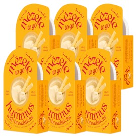 Mezete Traditional Hummus Dip with Breadsticks | Preservative-Free | All-Natural | On the Go Tahini Rich Vegan Dip | Shelf-Stable | On-the-Go Snack Pack | 81g (Pack of 6)