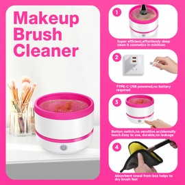 SOGUE Makeup Brush Cleaner Machine,Electric Makeup Brush Cleaner,Makeup Brush Cleaning Machine,USB Makeup Brush Cleaner for All Size Beauty Makeup Sponges and Makeup Brush Set White&Rosy