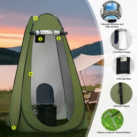 Camping Portable Toilet with Pop-Up Privacy Tent, Upgraded 15'' Height Folding Camping Toilet for All Ages, Outdoor Camping Portable Shower Enclosure Changing Tent