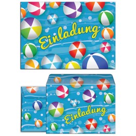 6 Invitation Cards for Children's Birthday Party Swimming Pool Party Water Balls for Girls and Boys / Pool Party / Colourful Birthday Invitations with 6 Envelopes, 6 Party Bags / Light Pink, 6