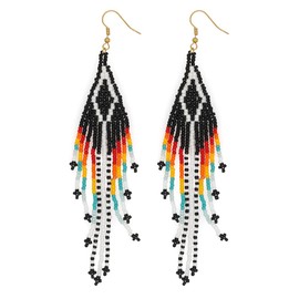 SHINUS BOHO Beaded Tassel Native American Earrings For Women,Boho Vintage Long Festive Jewelry Design Drop Holiday Summer jewelry Gifts.