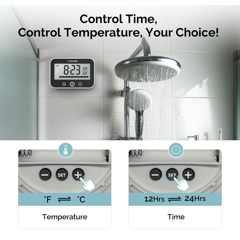 KADAMS Shower Timer Clock Waterproof Bathroom Timer – Digital Wall