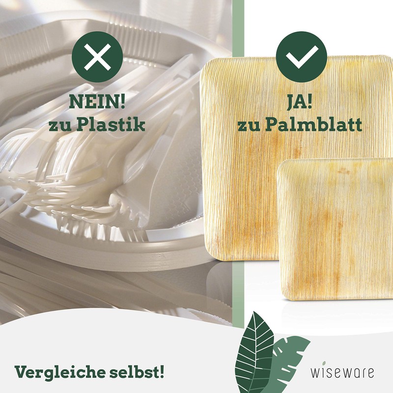 Wiseware Palm Leaf Plates - Pack of 25 Disposable Plates