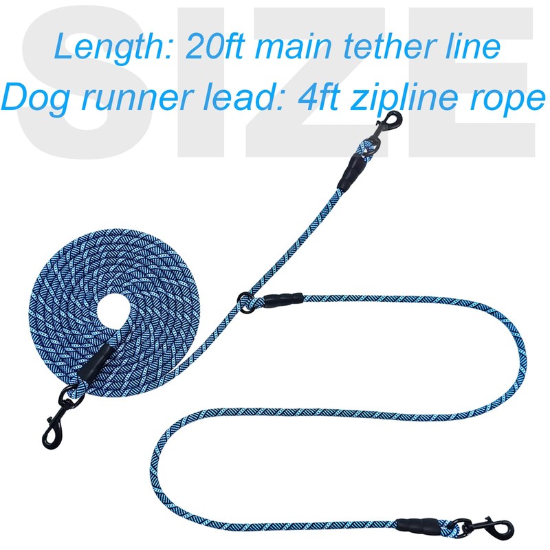 Mycicy Reflective Dog Tie Out for 2 Dogs, 12ft/ 20ft/