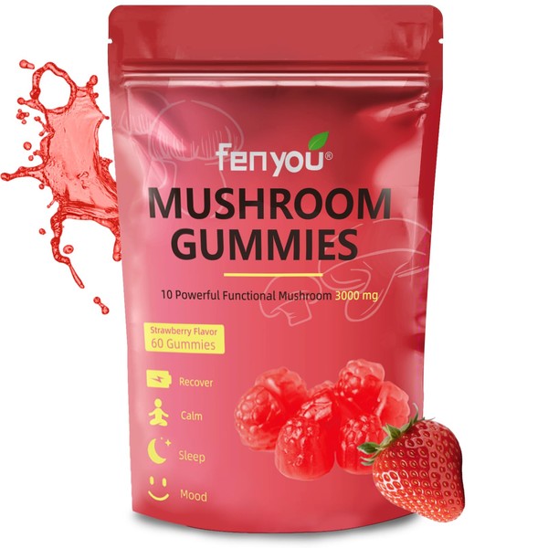 FENYOU Mushroom Gummies 3000mg 60count LANMEI Vegan Low Sugar Brain