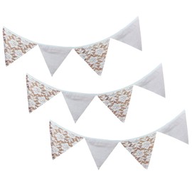 BESPORTBLE Cotton Fabric Triangle Flags Lace Roses for Wedding Decor Party Bunting Home