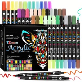Marcadores Acrílicos 72 Colores de Doble Punta y Doble Color, Rotuladores Acrilicos de Pintura para Cristal, Cerámica, Manualidades DIY