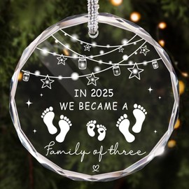 in 2025 We Became A Family of Three Ornament 2025 Christmas Ornament Gifts for Mom Dad Couples, New Baby Ornament Pregnancy Newborn Baby Ceramic Ornaments, 1st Xmas Keepsake for New Baby Newborn
