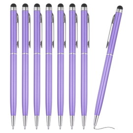 PATIKIL Ballpoint Pen with Stylus Tip, 8Pcs 2 in 1 Slim Metal Black Ink 1.0mm Medium Point Stylus Pen for Touch Screens Office Desk, Light Purple