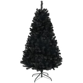 HOMCOM 6ft Tall Artificial Christmas Tree, Unlit Xmas Tree with 1000 Branch Tips, Auto Open, Steel Base, Holiday Décor for Home Office, Black