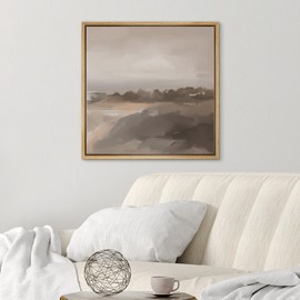 SIGNWIN Framed Canvas Print Wall Art Soft Neutral Coastal Landscape Tranquil Seaside Scene in Warm Beige Tones Illustrations Decorative Relax/Zen for Living Room, Bedroom, Office - 24"x24" Natural
