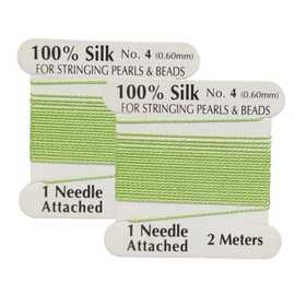 2 Pieces Silk Beading Cord Thread and Needle Size 4 Light Green Color