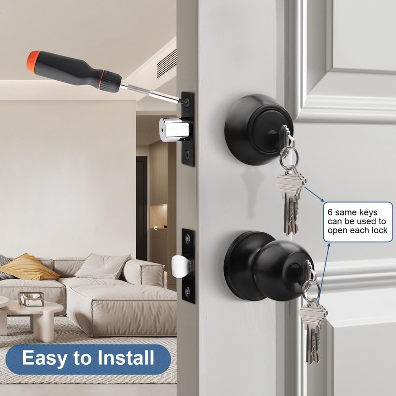 Knobonly Entry Door Knobs and Double Cylinder Deadbolt, Keyed Alike
