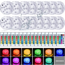 Hortsun 16 Pack Submersible LED Lights with Remote Waterproof Pool Underwater LED Light Battery Operated Bathtub16 Color Changing Lamp for Tub Pool Pond Vase Aquarium Decoration