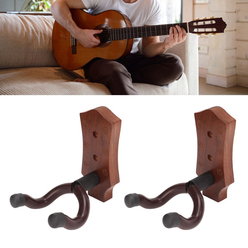 2pcs Guitar Wall Hanger Elegant Black Walnut Guitar Wall Mount