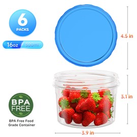Freezer Storage Containers, [6 Pack-16 Oz] Airtight Plastic Food Storage Containers with Twist Top Lids, Soup, Meal Prep Containers | BPA Free | Stackable | Leakproof | Microwave/Dishwasher Safe