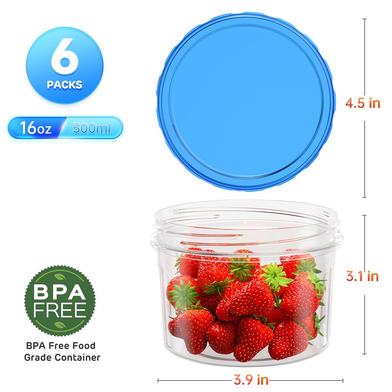 Freezer Storage Containers, [6 Pack-16 Oz] Airtight Plastic Food Storage