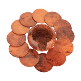 NKlaus 12-Piece Set of Cedar Wood Drink Coasters in Hemisphere Box - Round Cup Mats in Elegant Wood Look - Natural Design - Gift Idea Kitchen 16663