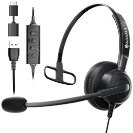 Arama Headset wtih Mic, Headset with Microphone for Pc, USB Headset with Noise Canceling Microphone for Laptop, Wired Computer Headset with Mute for Home Office Online Class Skype Zoom Meetingsc