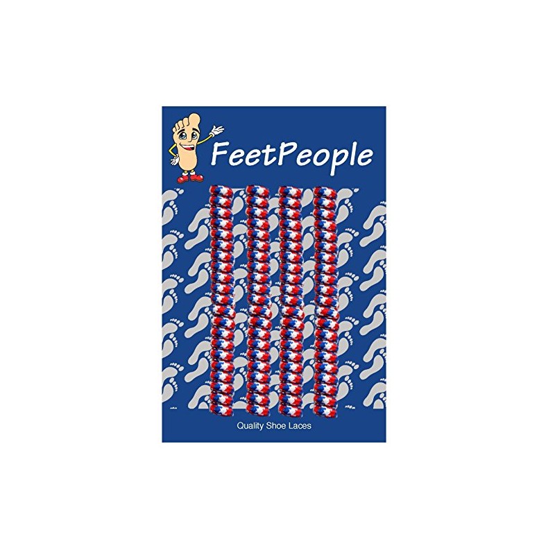 FeetPeople Curly (or Twister No-Tie) Shoelaces, White/Red/Blue, 2 Pair