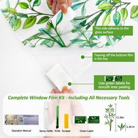 Window Privacy Film Stain Glass Window Film Rainbow Window Film Window clings Non-Adhesive Reusable Decorative for Room (Leaf Rainbow, 17.5 X 78.7 in)