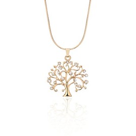 Fashion Long Chain Necklace Celtic Tree of Life with Shining CZ Crystal Pendant Necklace Gold Plated Jewellery for Women Girls (Gold plated)