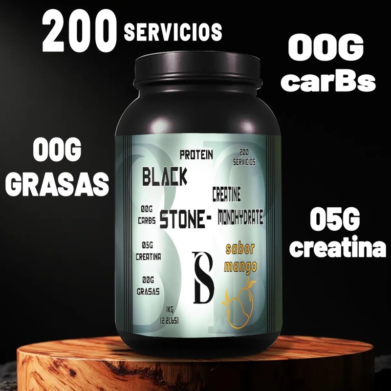 Creatina Monohidratada 1kg Black Stone 200 Servicios Sabores Mango