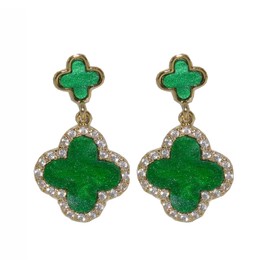 XUDEJUN Double Clover Drop Earrings Four Leaf Clover Earrings White for Women (green)…
