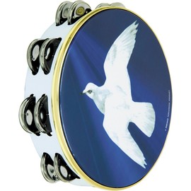 Remo Tambourine, 8" Diameter, 8 Pairs Jingles x 2 Rows, 'Religious Dove' Graphic