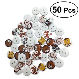Operitacx 50pcs 20mm Assorted Color Animal Wooden Buttons for Crafting, Round Cartoon Printed Button, Sewing Novelty Snaps for Crafts Knitting Scrapbooking
