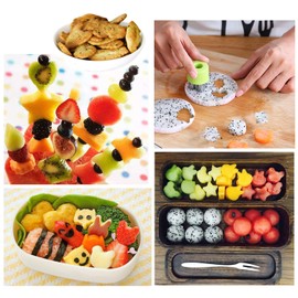 Set of 21 Vegetable Cutters, Stainless Steel Cookie Cutters Mini with Non-Slip Handle, Animal Shape, Vegetable Cutter Set, Bento Accessories Children with 1 Dual Purpose Melon Cutter + 10 Toothpicks