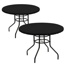 LUSHVIDA 2 Pack Round Waterproof Table Cover Elastic Tablecloth Vinyl Fitted Table Cloth Elastic Edged Plastic Table Cover Fits Tables up to 36"-44" R Black
