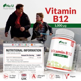 Vitamin B12 1000mcg - 400 High Strength Vegan Tablets - VIT B12 Methylcobalamin - 13 Month Supply - Contributes to The Reduction of Tiredness & Fatigue