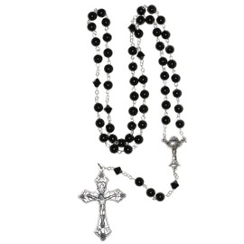 Gemstone Catholic Prayer Rosary - Includes "How to Pray the Rosary", Rosary Pouch and Gemstone meaning (Black Obsidian - Chalice - Silver)
