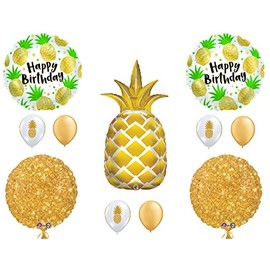 CUSTOM Gold Pineapple Happy Birthday Party Balloons Decoration Luau Tropical Beach