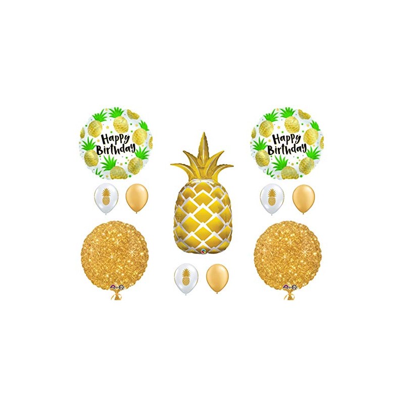 CUSTOM Gold Pineapple Happy Birthday Party Balloons Decoration Luau Tropical