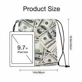 Sotunad Dollars Drawstring Backpack Adjustable Shoulder Strap One Hundred Dollars Pile Money Drawstring Bag Sutiable for Sports Beach Short Travel Stroage 14x16.9 Inch