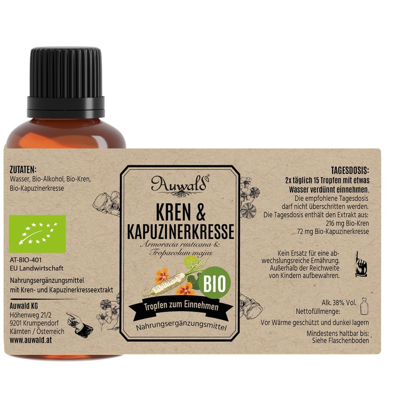 Auwald Kren/Horseradish & Nasturtium Drops Organic - High Quality Extract,