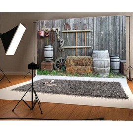 Yeele 9x6ft Western Old Barn Backdrop Barrel Hay Bale Background for Photography Countryside Farmhouse Fork Pitchfork Wagon Wheel Rustic Style Photo Booth Video Shoot Vinyl Studio Props