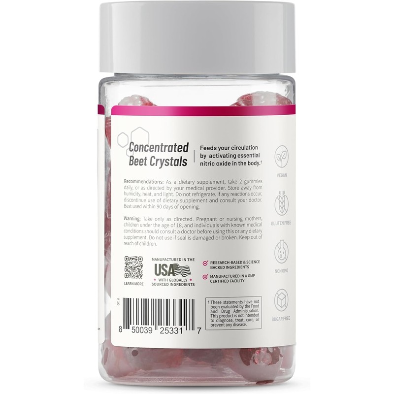 Nitric Oxide Gummies – Beetroot 300mg with Pomegranate for Circulation,