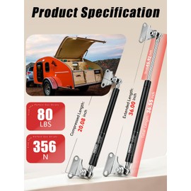 Vepagoo 36 Inch 80Lb/356N Gas Struts Shock Spring with Mounting Brackets, Lift Supports for RV Bed Heavy-Duty Lid Box Trailer Cover Hatch Basement Door Window (Fit 64lb-88lb Lid), 2pcs (1pair)