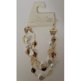 A New Day 8" 3 Row Pearl Bead Necklace Pearl Gold Beaded