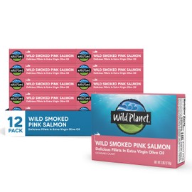 Wild Planet Wild Smoked Pink Salmon Fillets in Extra Virgin Olive Oil, Tinned Fish, Canned Salmon, Sustainably Wild-Caught, Non-GMO, Keto and Paleo, 3.9 oz, pack of 12