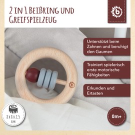 Bieco Wooden Teething Ring Baby from 0 Months, Diameter 8 cm | Teething Aid Baby | Baby Grasping Toy Wood | Teething Ring for Baby for Teething | Motor Skills Toy Baby | Teething Ring Baby