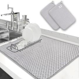 LIBRNTY Pack of 2 Draining Mat for Kitchen, Sink Drying Mat, 40 cm x 30 cm, Dish Drying Mat, Microfibre Protection for Kitchen and Sink, Drying Mat as a Draining Mat for Kitchen and Sink