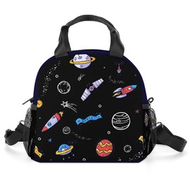 WLRUEZN Space Astronaut Lunch Bag for Girls Boys,Spaceman Lunch Box with Double Zip for Students,Reuseable Astronaut Lunch Tote Kit for School Travel,Work,Camping,Picnic