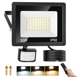 50 W LED Spotlight with Motion Sensor Outdoor, 450-4500 LM Dimmable Outdoor Spotlight with Remote Control, IP66 Waterproof Headlight Warm White Neutral White Cool White LED Floodlight for Garden Yard