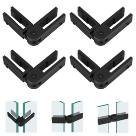 Gyykzz 4 Pack Black Adjustable Glass to Glass Clamp, 90-180-270 Degree Railing Clamps, Stainless Steel T304 Railing Clips Brackets For Fence, Balustrade, Balcony Deck, Indoor & Outdoor
